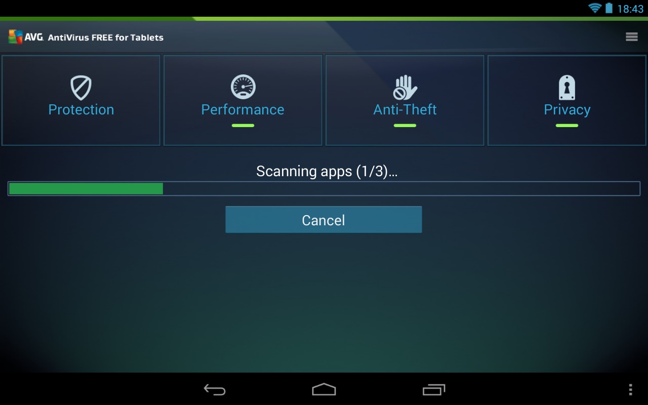 afbeelding van de interface van de avg gratis virusscanner voor op je tablet