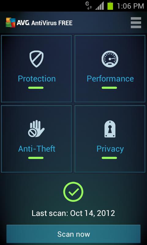 afbeelding van de interface van avg mobile gratis antivirus scanner
