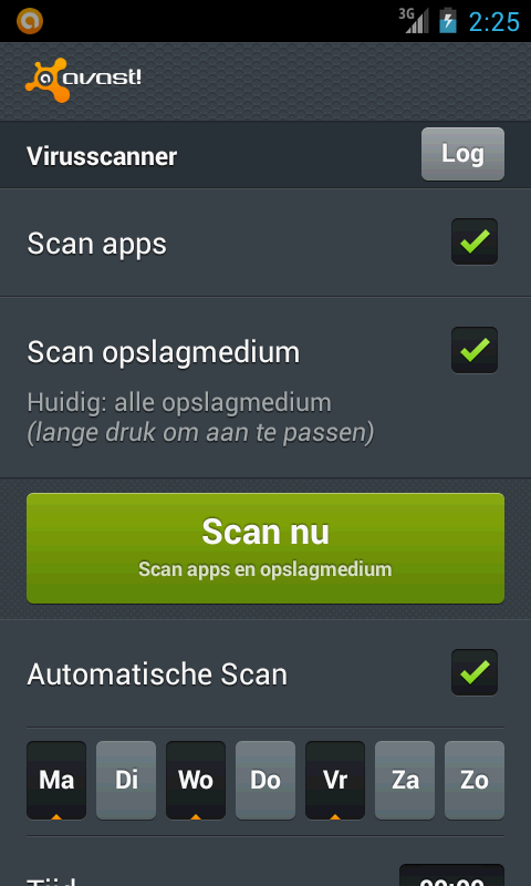 Avast virus scanner interface 