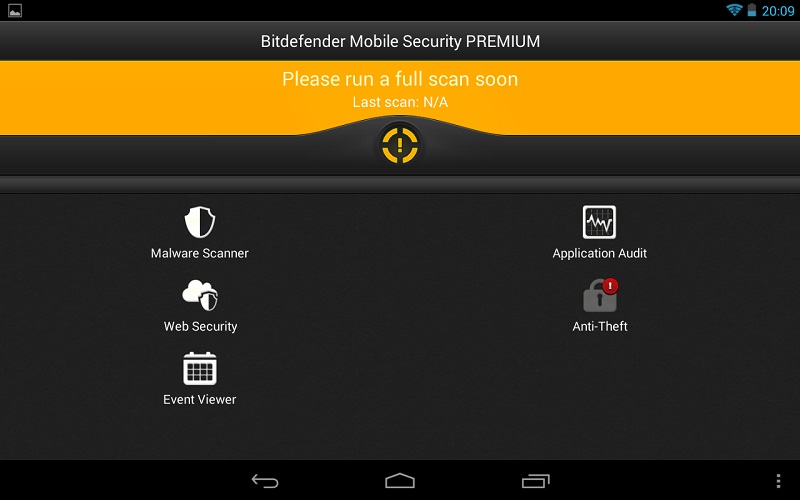 bitdefender mobile security and antivirus tablet interface