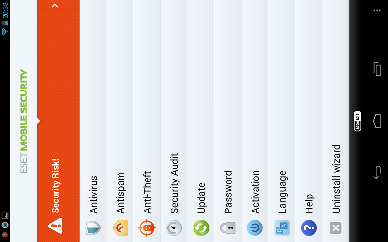 eset mobile security interface op uw tablet