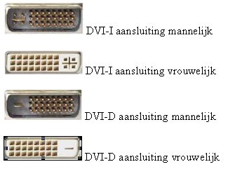 dvi aanslutingen van uw videokaart, waaronder DVI-I mannelijk, DVI-I vrouwelijk, DVI-D mannelijik en DVI-D vrouwelijk