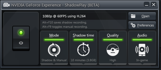 afbeelding van de aanvullende opties van de nvidia geforce experience shadowplay.