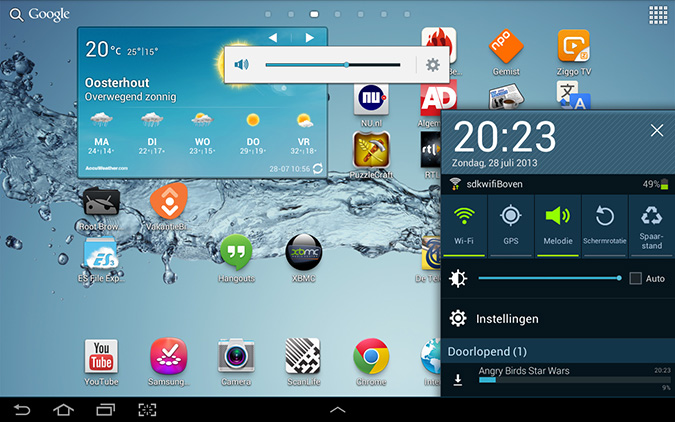 Screenshot van de vernieuwde interface op de Samsung Galaxy Tab 2 10.1 met Android 4.1.2
