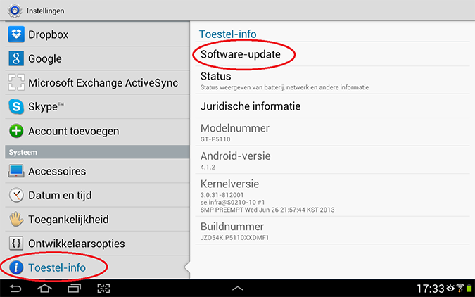 Samsung Galaxy Tab2 10.1 updaten naar android 4.1.2