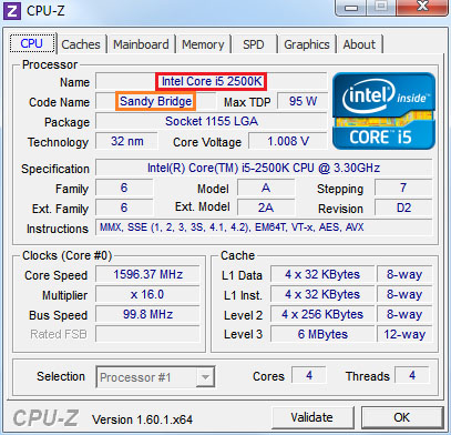 in het tabje cpu in het programma cpu-z vindt u informatie over de processor waaronder de naam en de generatie